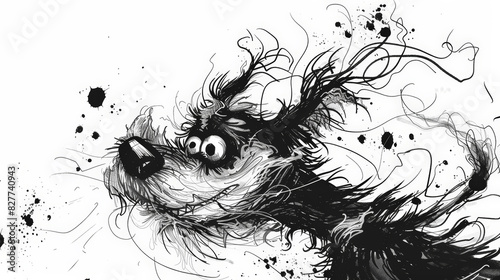 Whimsical Canine Chaos: Frazzled Ink Cartoon Dog. Generative AI