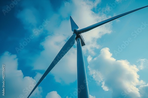 Close-Up of Wind Turbine Against Blue Sky