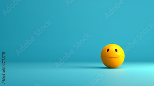 A minimalist 3D of a single yellow hopeful emoji on a solid electric blue background.
