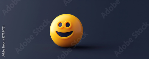 A minimalist 3D of a single yellow gleeful emoji on a solid navy background.