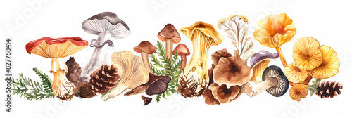 Watercolor Wild Mushrooms, Forest Fungi Collection, Nature Illustration, Clipart