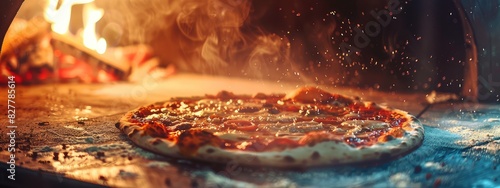 hot pizza from the oven. Selective focus.