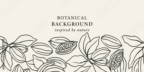 Line art cacao background. Hand drawn cocoa beans illustration