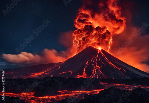 Molten Dragon Awakens: A Panoramic View of a Volcanic Night