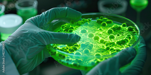 A geneticist alters the course of history, their petri dish filled with glowing green bioluminescent bacteria, as they create a virus that could save the world