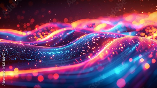 Illustration of flowing light waves, dynamic and vibrant with neon accents, creating a sense of movement, Abstract, Illustration 8K , high-resolution, ultra HD,up32K HD