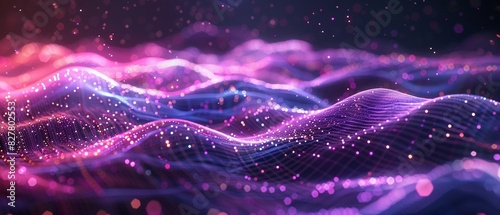 Futuristic glowing waves of light, undulating in a dark space, neon hues of purple and pink, SciFi, Digital 8K , high-resolution, ultra HD,up32K HD