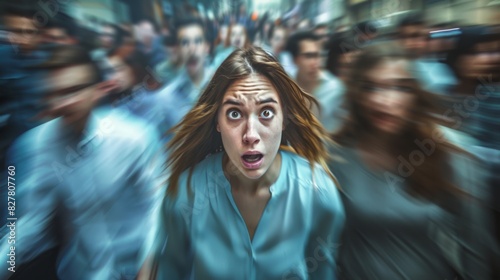 The shocked woman in crowd