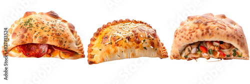 set of calzones, including pepperoni and veggie, isolated on transparent background