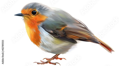 Elegant robin bird with detailed feathers isolated on white.
