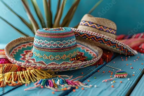 A mexican hat and a sombrero on a blue background