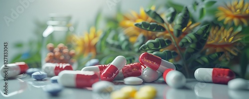 Various pills lying on a table