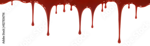 Thick, red blood drips down on a white background, perfect for horror, crime, or medical-themed designs.