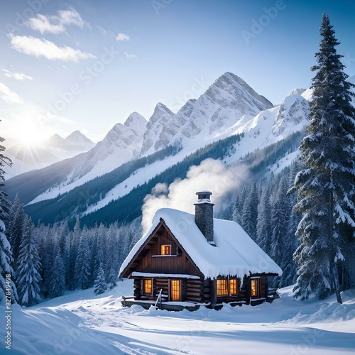 mountain hut in winter