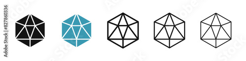 Dice d20 line icon set. die with 20 sides vector icon. 3d d20 polyhedron sign for UI designs.
