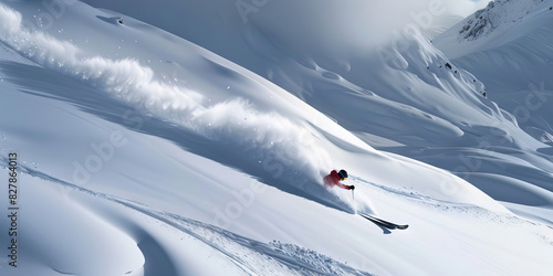 Exhilarating Descent: Snow-Covered Mountains and Thrill-Seeking Skier