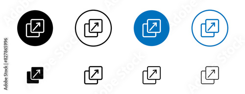 Resize icon set. upscale streamline screen vector button. scalable big size window sign. maximize or extend image icon. scale full screen button in black and blue color.