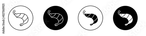 Shrimp icon set. cooked prawn vector symbol. lobster sign. crustacean seafood icon in black filled and outlined style.