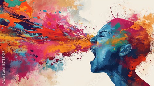 Scream of Pain with Emotions Bursting Like Colors Illustration - Splash Modern Art