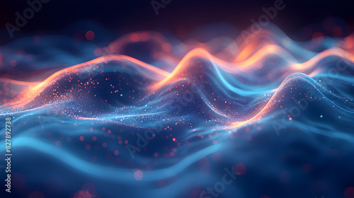 The blue neon wave line background exudes a dark, moody ambiance, with glowing, futuristic elements that create a sleek, abstract, and vibrant atmosphere