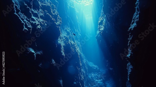 A deep and mysterious ocean abyss inhabited by luminescent creatures adapted to survive in the depths.