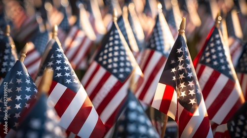 A field of hundreds of American flags Commemorating veterans day memorial day or 911 : Generative AI