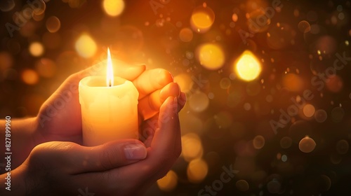 Bright Burning Candle in the Human Hands Remembrance and Memorial Day Background : Generative AI