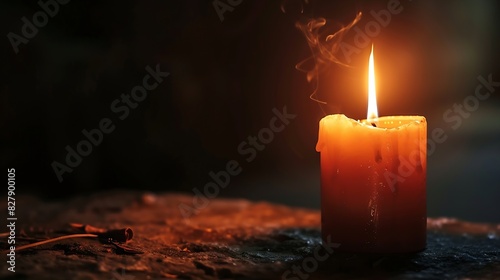 Bright Burning Candle in the Darkness Remembrance and Memorial Day Symbol Bright Candle Closeup : Generative AI
