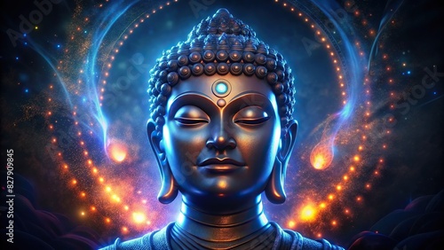 Glowing Gautam Buddha face idol showpiece with Generative effects