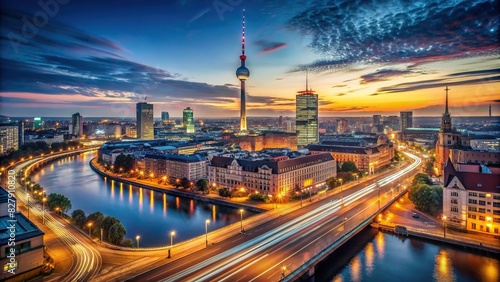 Realistic depiction of Berlin skyline at night using generative technology