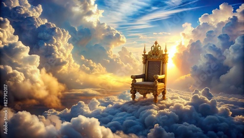 Sky god's regal throne surrounded by billowing clouds