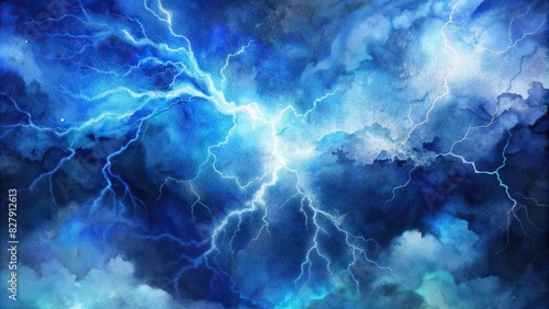 Abstract blue lightning background created with generative and watercolor technique