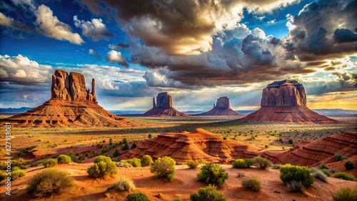 Beautiful desert landscape of Monument Valley with a sky