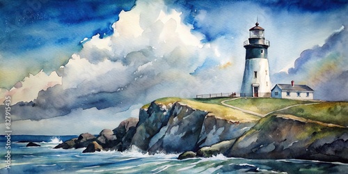 Watercolor painting of Black Head Lighthouse on the Burren Coast of County Clare, Ireland