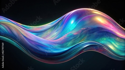 Abstract iridescent holographic wave design on black background resembling watercolor
