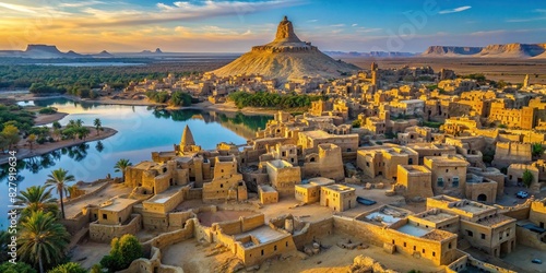 Aerial view of the stunning natural beauty surrounding Old Siwa village in Siwa Oasis, Egypt