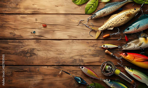 Rustic Fishing Gear on Wooden Surface
