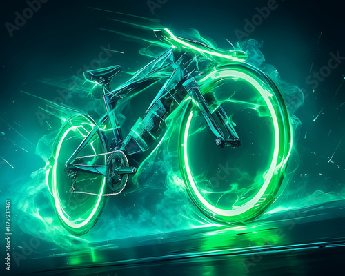 3D generated, 3D rendered Professional aero road bicycle made of carbon fiber, outdoor standing on its own on the open road.