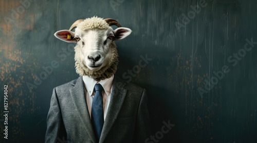 Portrait of a sheep in a stylish business suit.
