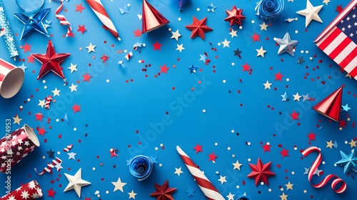 Independence day USA banner template american balloons flag and Colorful Fireworks decor.4th of July celebration poster template.fourth of july voucher discount.Vector illustration 