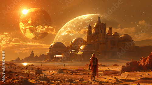 illustration of futuristic colony Mars domed habitats terraformed landscapes and advanced technology enabling human settlers to thrive on the red planet as they explore the final frontier of space