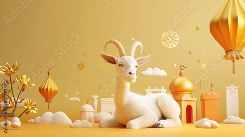 eid ul Adha 3d celebration background with goat