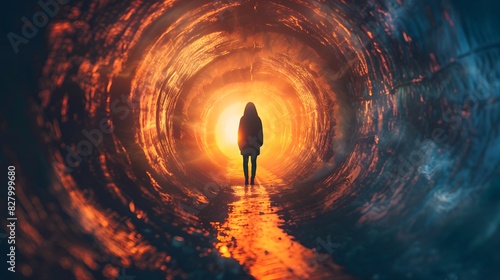 Seeking Hope in the Tunnel of Uncertainty - A person standing at the edge of a dark tunnel, contemplating how to reach the distant light of hope.