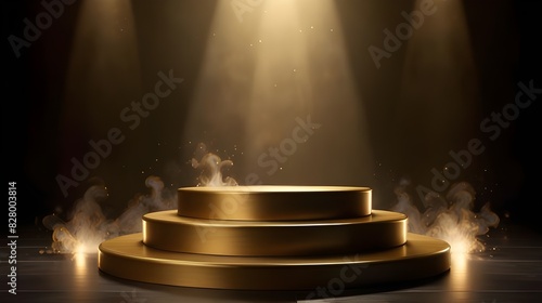  Award Podium Mockup with Smoke & Spotlight,award presentation platform, product launch stage, trophy reveal scene, awards banquet backdrop, winner announcement background 