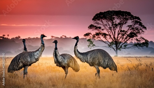 Group of Emu birds in the wild