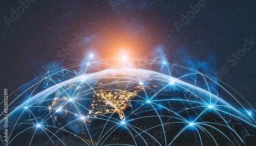 Global network connection covering earth with link of innovative perception . Concept of internet.