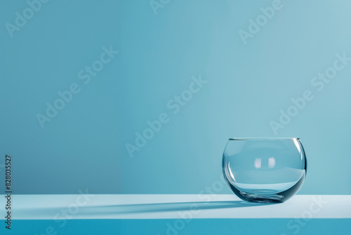 Round glass vase on blue background 3d rendering illustration