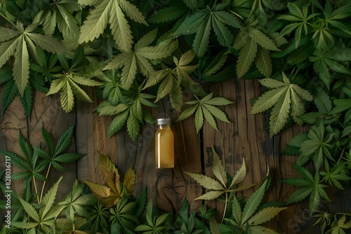 Cannabis herb and leaves with oil extracts in jars. medical concept