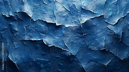 Close up of electric blue cracked texture on freezing glacial landform