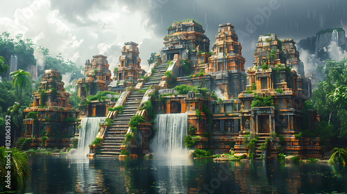 illustration of legendary city of gold hidden deep within remote jungle ancient temples boobytrapped tombs untold riches waiting be discovered by intrepid explorers braving the perils of the unknown